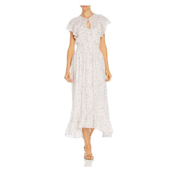 REBECCA TAYLOR Womens White Lined Flutter Sleeve Midi Fit + Flare Dress 0